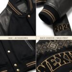 Premium High End Custom Logo Melton Wool Varsity Jacket Genuine Leather Sleeves Luxury Heavyweight Streetwear Bomber Jacket OEM view 4