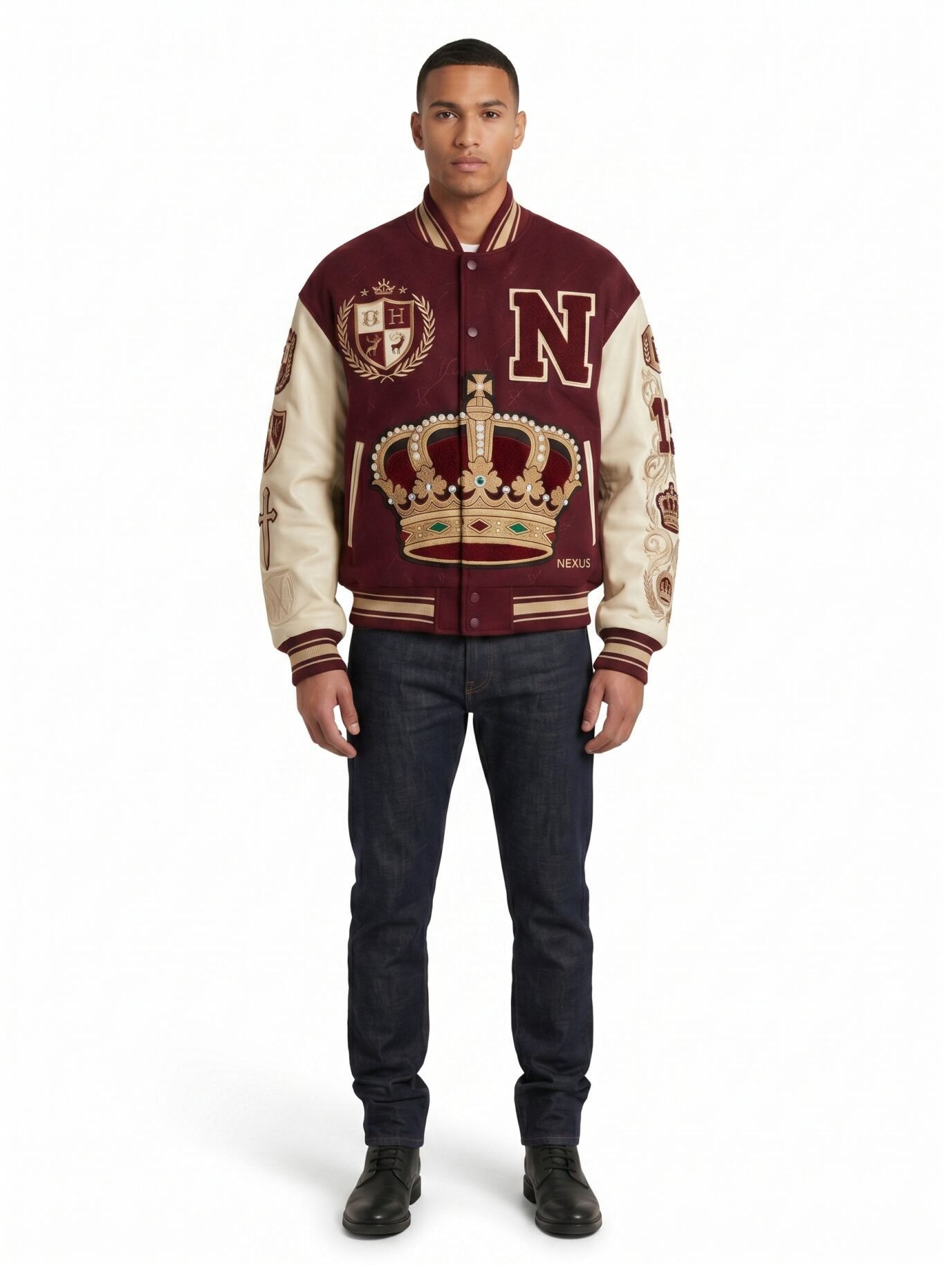 Premium Oversized Luxury Men's Leather Varsity Jacket Heavyweight Wool Chenille Embroidery Custom Logo Streetwear Nexus Jacket