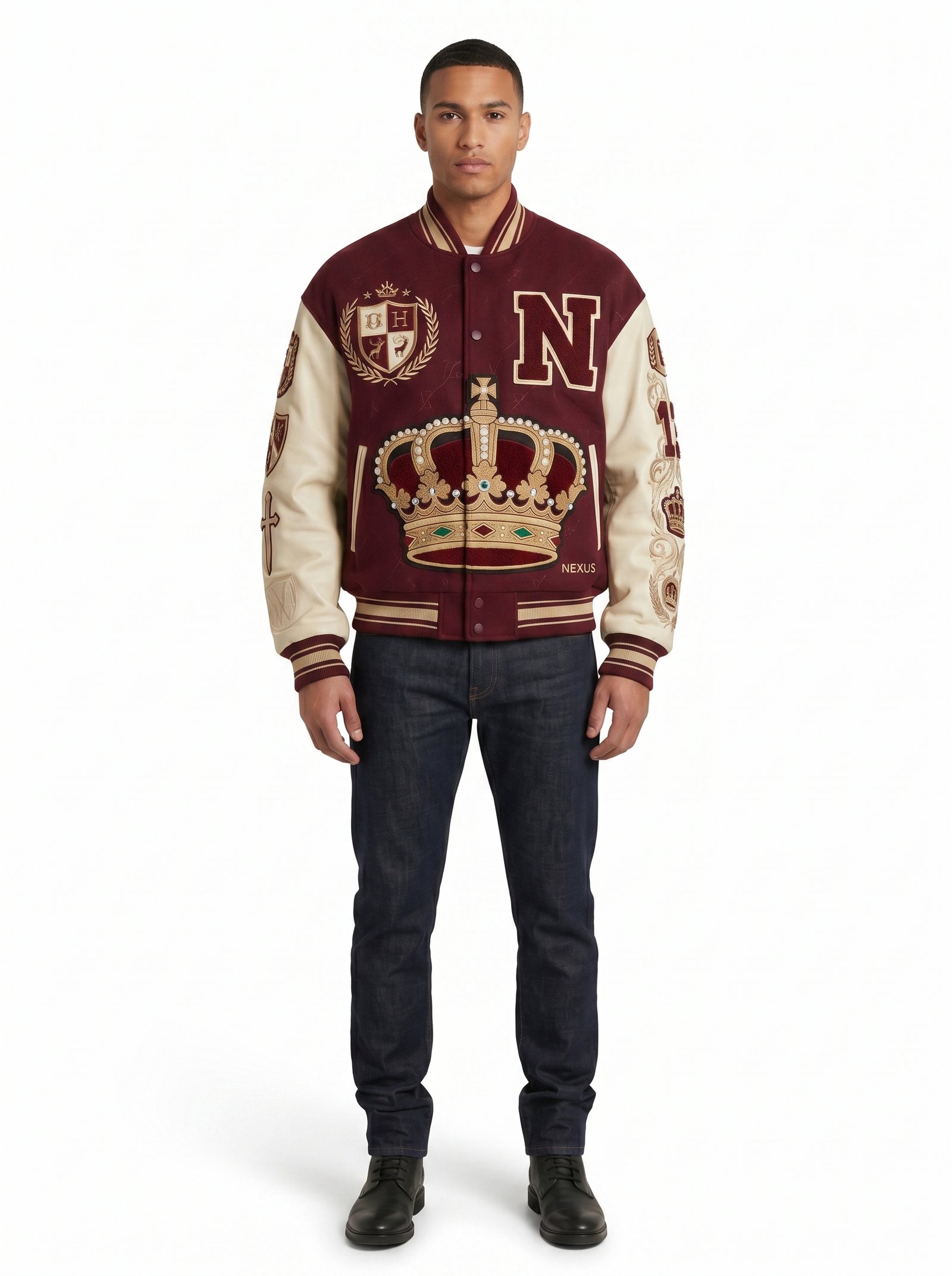 Premium Oversized Luxury Men's Leather Varsity Jacket Heavyweight Wool Chenille Embroidery Custom Logo Streetwear Nexus Jacket