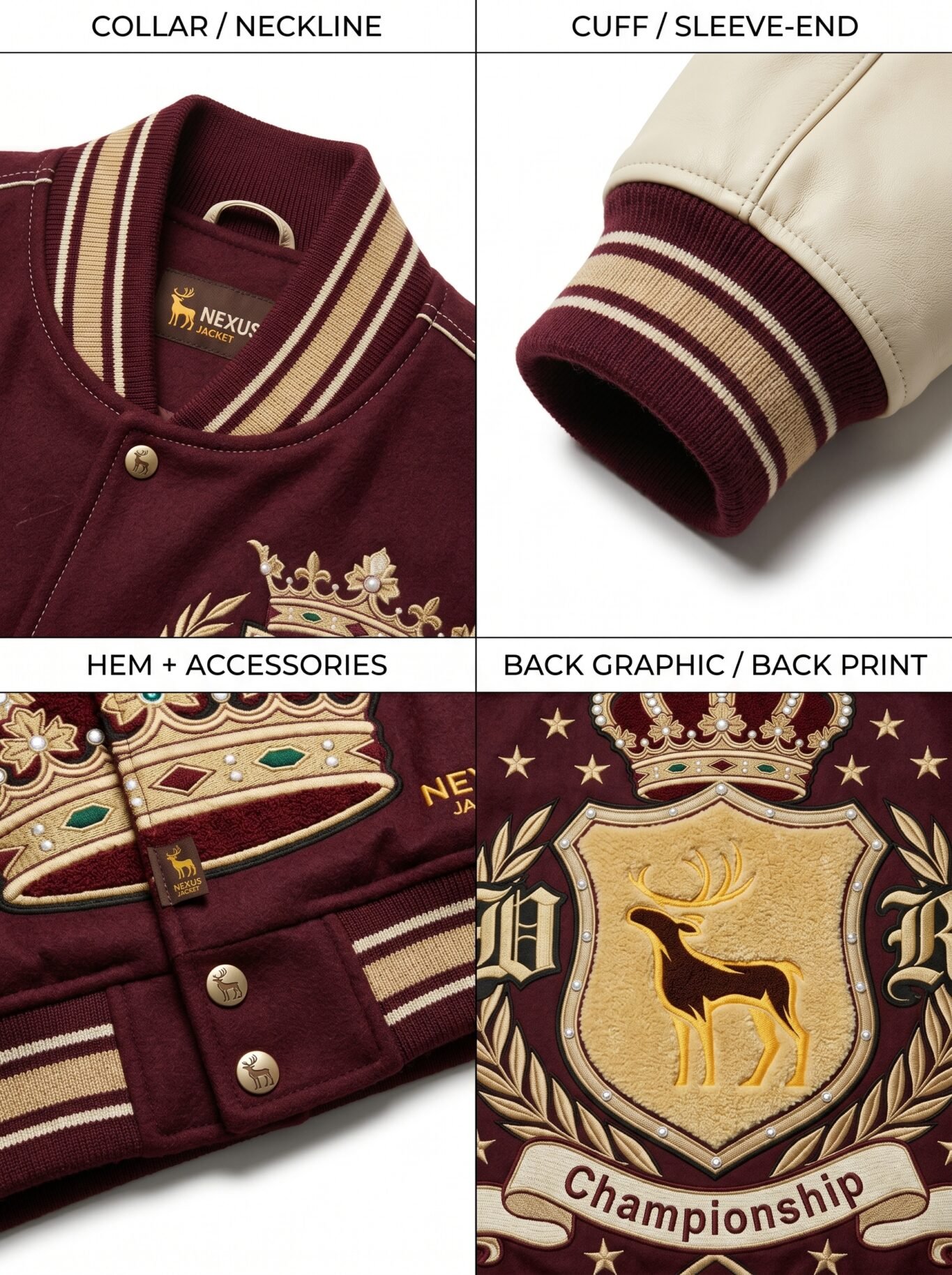 Premium Oversized Luxury Men's Leather Varsity Jacket Heavyweight Wool Chenille Embroidery Custom Logo Streetwear Nexus Jacket view 4