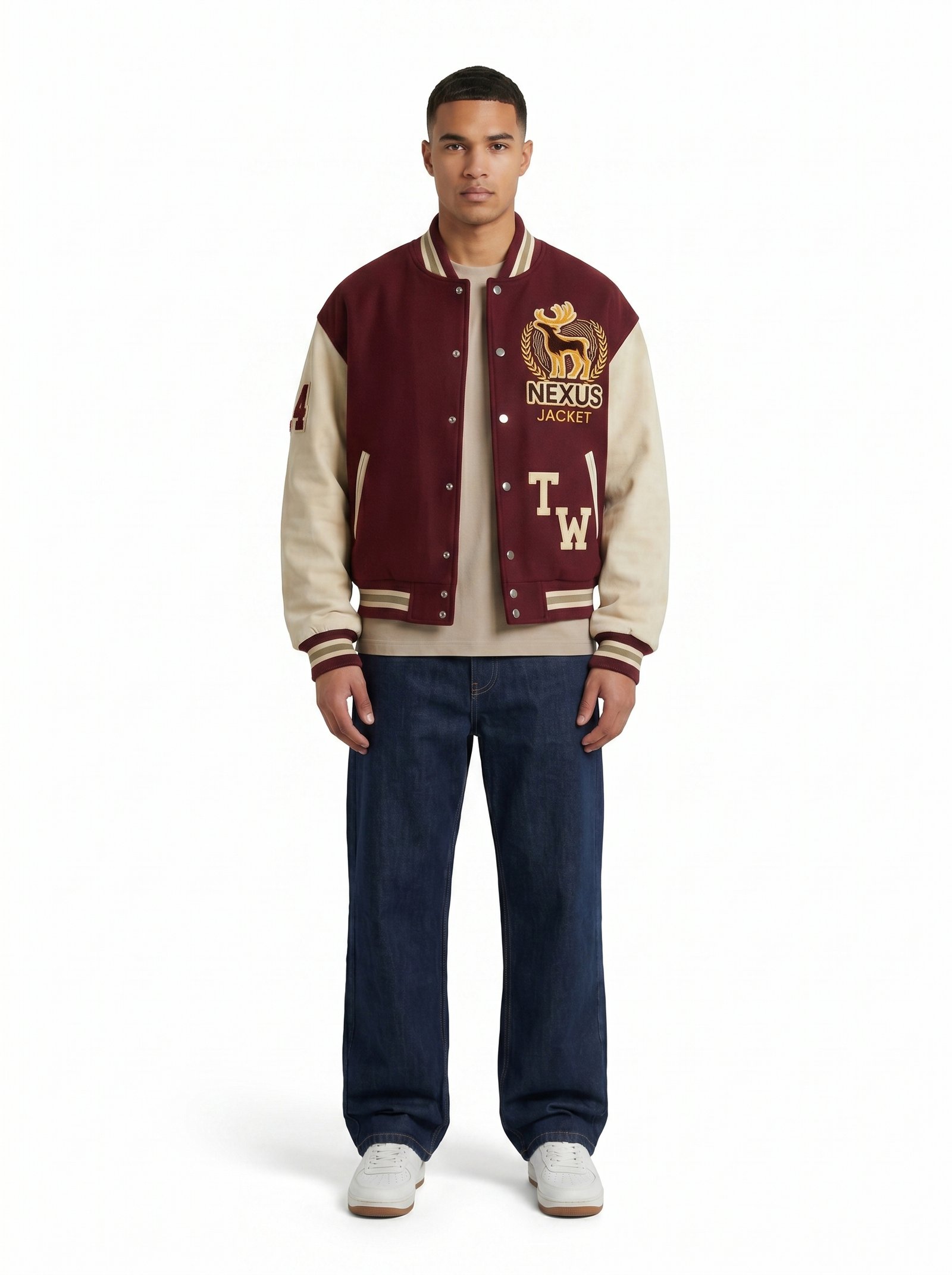 Mens Varsity Bomber Jacket Wool Suede Cropped