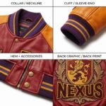 Wholesale Custom Varsity Jacket Genuine Leather Maximalist Embroidery Luxury Streetwear Men Outerwear Nexus Jacket OEM view 4