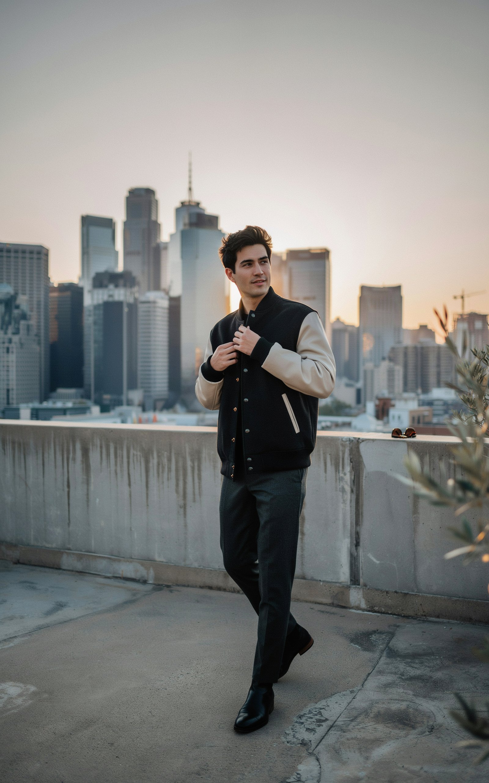 Model wearing a premium Nexus varsity jacket